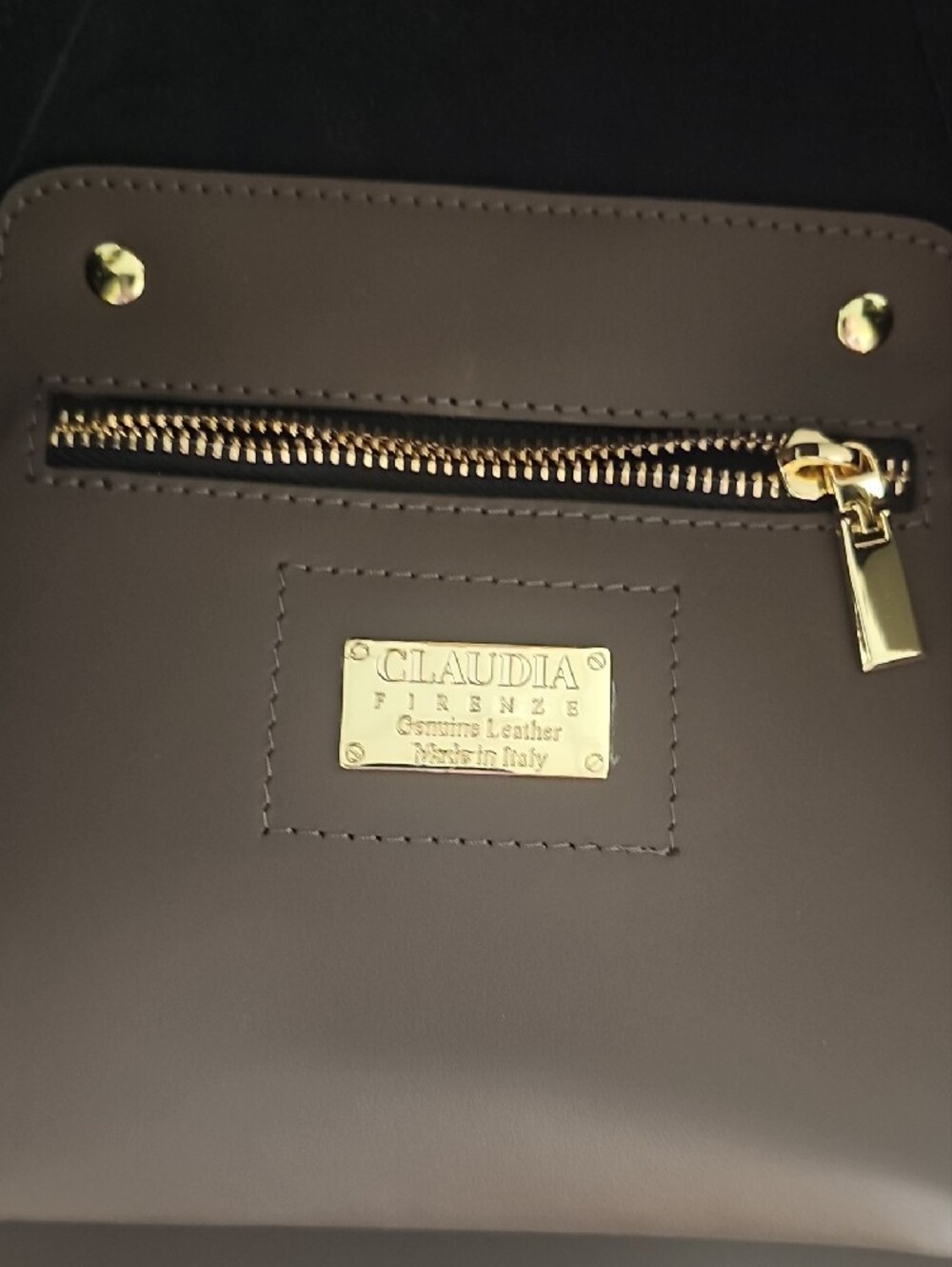 Structured Dark Brown Leather Shoulder Bag with Gold Ring Detail - Picture 2 of 6